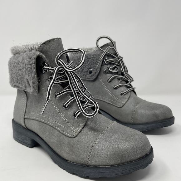 White Mountain Sandro Combat Boots 5 Light Gray Faux Leather Lace Up Lined - Picture 1 of 11